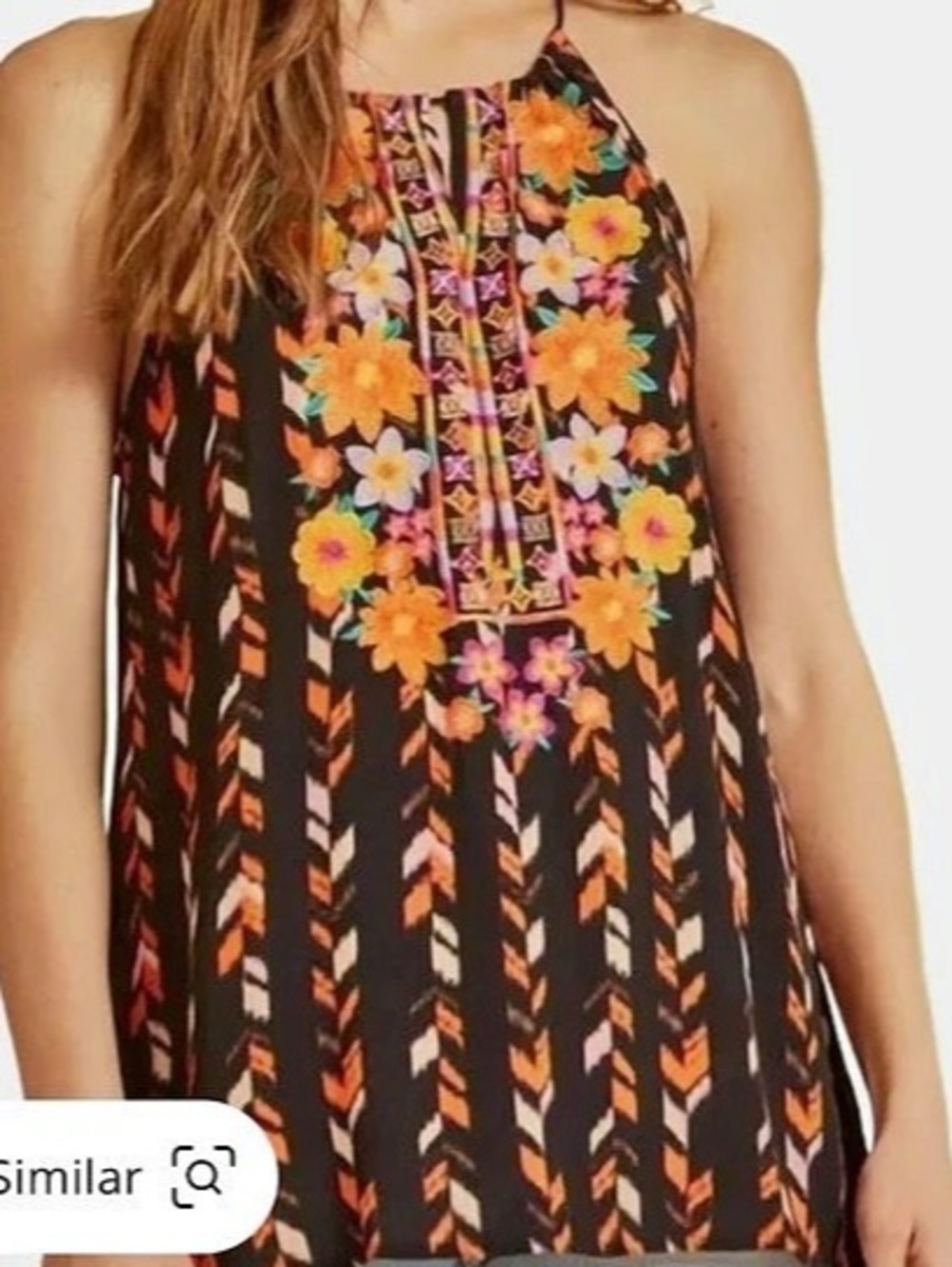 Savannah Jane Printed Sleeveless Tank in Black & Orange Like New